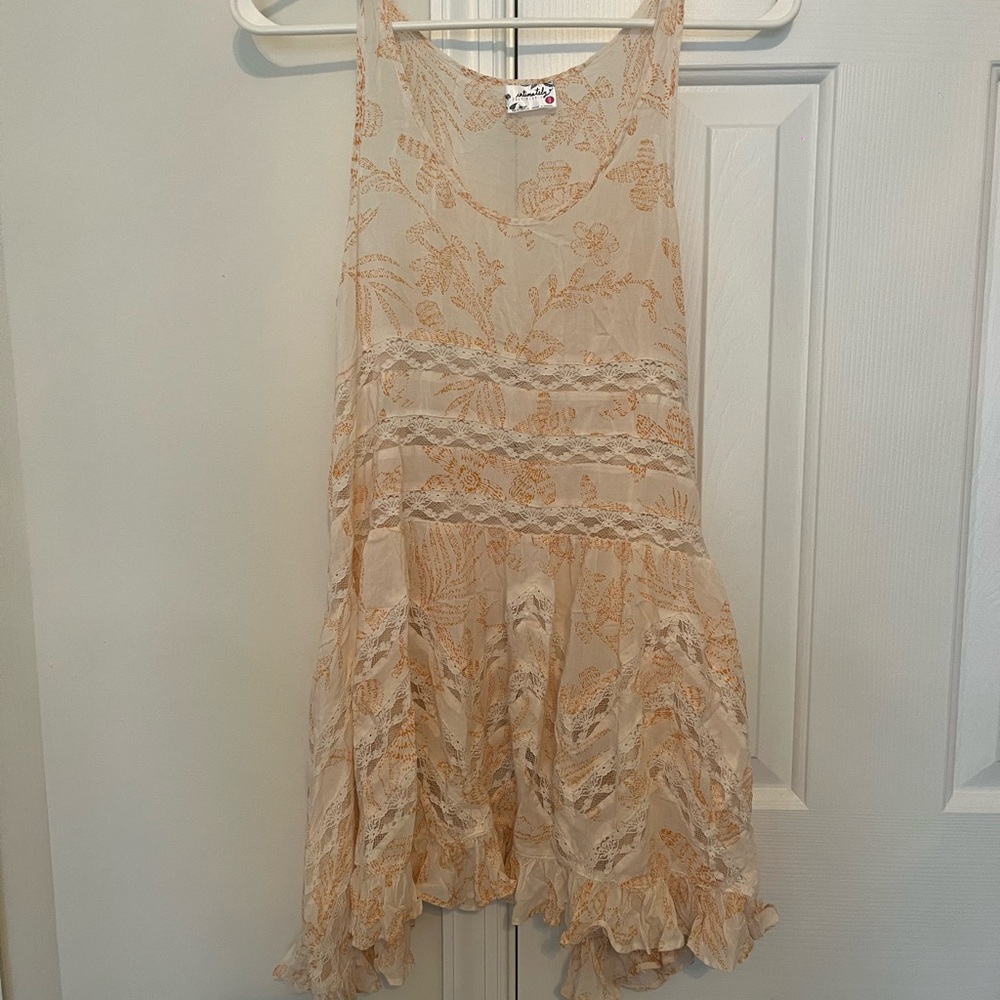 FREE PEOPLE Trapeze Slip Mini Dress- Orange & Cream Floral XSmall